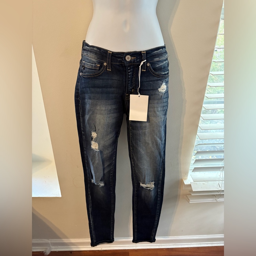 KanCan Women's Dark Blue Distressed Boyfriend Jeans